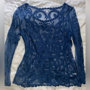 Navy Blue vintage express Mesh Long-sleeve🪩🪩🪩
